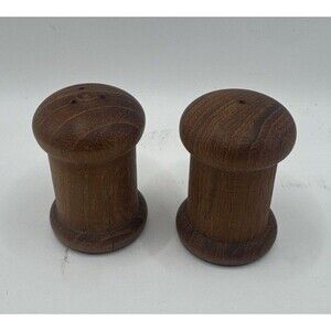 Teak Wood Salt and Pepper Shakers MCM Danish 2" Vintage Mid Century Modern